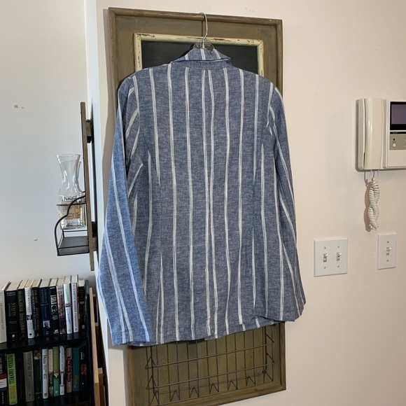Drew Viscose Linen Blend Striped Blazer Jacket Blue White Size XS NWT - Picture 9 of 9